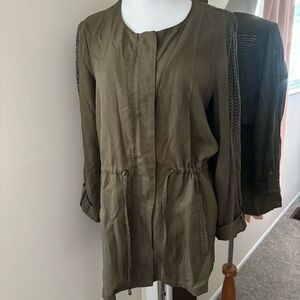 Market & Spruce Military Style Jacket Eyelet Lace Drawstring Green Size Medium m